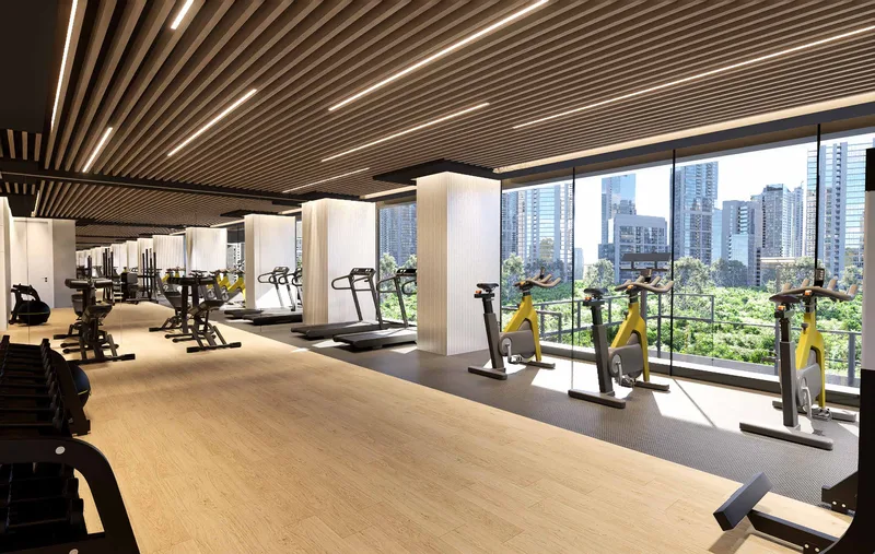 Gimnasio con vista panorámica a Costa del Este en Sky Parc II